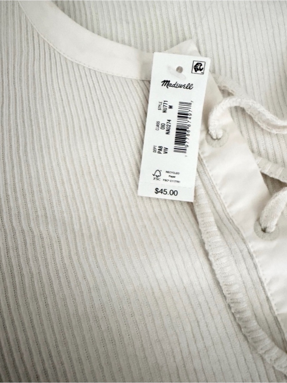 Madewell Ribbed Lace-Up Short-Sleeve Tee NWT MED - Picture 5 of 6
